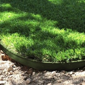 synthetic turf supplies green in shady areas where grass doesn't grow